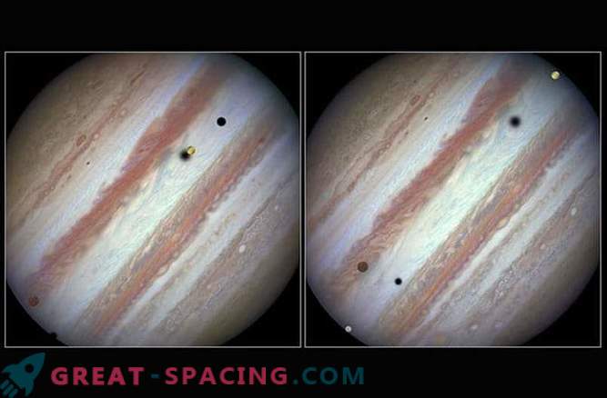 Hablais pārsteidza trīs Jupitera satelītu tranzītu